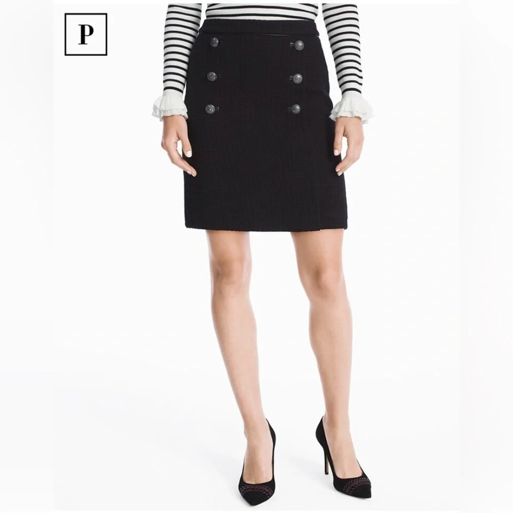 White House Black Market Black Boot Skirt Silver Buttons Cotton Women Size 14